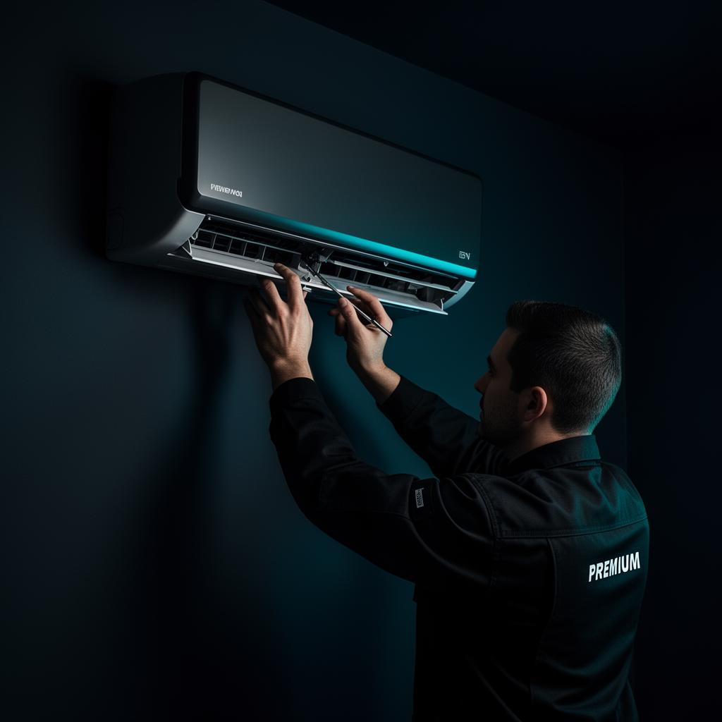 Monteur van Apex Klimaat installeert vakkundig een airco